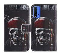 TienJueShi Skull Support à Rabat Coque Étui TPU Silicone Couverture Protecteur Housse pour Xiaomi Redmi 9T 6.53 inch Case Portefeuille Cover Cuir