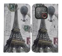 TienJueShi Tour Eiffel Support à Rabat Coque Étui Couverture Protecteur Housse Case Portefeuille Cover Cas Cuir Emporia Smart.7 5.45 inch
