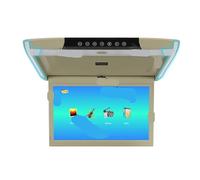 TIEOAXFT Moniteur de Toit de Voiture 15,6 Pouces, écran Rabattable 1080p, vidéo HD, Lecteur MP5 avec LED et lumière ambiante, Fonctions USB FM(Beige)