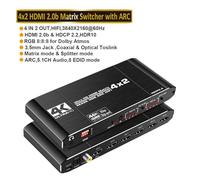 TIEOAXFT Répartiteur de Matrice Compatible 2x2 avec commutateur Compatible SPDIF et L/R 3,5 mm HDR 4x2 Prise en Charge HDCP 2. Arc 3D 4K@60(ZY-HM42A)