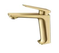 TIEOAXFT Robinet de lavabo à Eau Chaude et Froide, mitigeur de Salle de Bain monotrou à poignée Unique, système de mitigeur de Salle de Bain monté sur Le Pont(Brushed Gold)