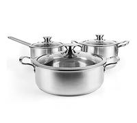 Tieplis Batterie de Cuisine en Acier Inoxydable à 3 Couches, 6 Pièces, Casserole et Marmite avec Couvercle en Verre, Casseroles Adapté à la Tous Feux Dont Induction, Lavable au lave-vaisselle (Argent)