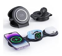 Tiergrade 3 en 1 Chargeur sans Fil pour appareils Apple Multiples, Station de Charge magnétique Pliable, Charge de Voyage pour iPhone 15/14/13, AirPods 3/2/Pro/Pro2, iWatch(Adaptateur Inclus) Noir