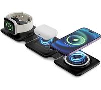 Tiergrade 3 en 1 Chargeur sans Fil pour appareils Apple Multiples, Station de Charge magnétique Pliable, Charge de Voyage pour iPhone 15/14/13, AirPods 3/2/Pro/Pro2, iWatch(Adaptateur Inclus) Noir