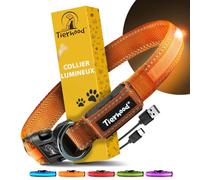 Tierhood Collier Lumineux Chien, Collier LED Rechargeable USB - Orange S | Visible jusqu'à 300m - nylon robuste et souple - 8h d'autonomie - étanche avec mode clignotant