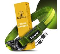 Tierhood Collier Lumineux Chien, Collier LED Rechargeable USB - Vert S | Visible jusqu'à 300m - nylon robuste et souple - 8h d'autonomie - étanche avec mode clignotant