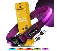 Tierhood Collier Lumineux Chien, Collier LED Rechargeable USB - Violet S | Visible jusqu'à 300m - nylon robuste et souple - 8h d'autonomie - étanche avec mode clignotant