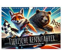 Tierische Rennfahrer - Mit Tieren im Oldtimer durch das Jahr (Wandkalender 2026 DIN A4 quer), CALVENDO Monatskalender: Tiere im Rennen: Ein Jahr voller Tempo