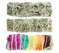 Tierra Zen PK09 Plantes Naturelles pour Sahumerios - 3 nœuds de Sauge Blanc, Sauge Bleue et Sauge 7 Chakras Multicolore