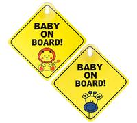 TIESOME 2 Pièces Panneaux d'avertissement de voiture pour bébé à bord, 12 x12cm Baby on Board Avec Deux Ventouses Voiture Auto Sécurité Bébé Enfants Amovible pour fenêtre de voiture(jaune 1)