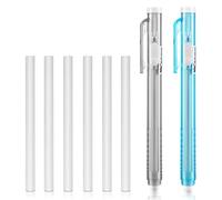 TIESOME 2Pcs Stylo à Bille avec Gomme Mécanique Rétractable - 6Pcs Rechanges, Gommes en Bâton Automatiques Portables pour Crayons - Enfant, Écriture, Peinture, Dessin (Bleu Gris)