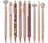 TIESOME 9 Pièces Cute Ballpoint Pens Set, violet Fancy Stylos Bling Glitter métal pour la journalisation à l'encre noire stylos rétractables cadeau pour les femmes filles demoiselle (or rose)