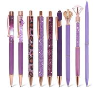 TIESOME 9 Pièces Cute Ballpoint Pens Set, violet Fancy Stylos Bling Glitter métal pour la journalisation à l'encre noire stylos rétractables cadeau pour les femmes filles demoiselle d'honneur