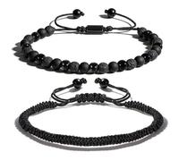 TIESOME Bracelets pour homme en pierre naturelle de 8 mm et 8 mm - Perles en pierre de lave en onyx noir - Fait à la main pour homme, adolescent, anniversaire de mariage, fête des pères