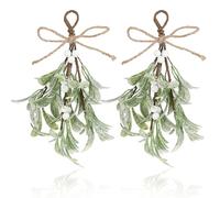 TIESOME Décoration de Noël de gui, 2 pièces fleurs artificielles de gui à suspendre, décorations de Noël à paillettes, décorations de feuilles artificielles à accrocher sur votre sapin de Noël