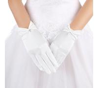 TIESOME Gant court, Gants en satin, Gants blancs de mariée Femme Élégante Gants de mariée Poignet fleuri Gants en dentelle Courtoisie Été Mariage Opéra Dîner Gants