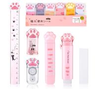 TIESOME Kawaii Ensemble papeterie forme patte chat mignon taille-crayon rétractable,ruban correcteur,notes adhésives,règle rechange,fournitures scolaires les amoureux des 568470_1_M7YjcaeMR