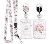 TIESOME Lanière rétractable avec porte-carte d'identité, en plastique arc-en-ciel bohème avec lanière amovible et bobine de badge rétractable, porte-badge rigide pour infirmière, médecin,