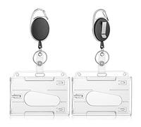 TIESOME Lot de 2 porte-badges robustes avec enrouleur de badge rétractable en plastique rigide pour protéger les cartes d'identité les cartes de crédit les infirmières les médecins(horizontal)