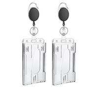 TIESOME Lot de 2 porte-badges robustes avec enrouleur de badge rétractable en plastique rigide pour protéger les cartes d'identité les cartes de crédit les infirmières les médecins(verticales)