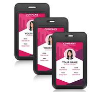 TIESOME Lot de 3 porte badges coulissants en plastique noir, avec fenêtre transparente pour cartes de crédit cartes de proximité permis de conduire et laissez passer