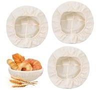 TIESOME Lot de 3 toiles en lin pour corbeille à pain, panier de fermentation rond pour corbeille à pain, lin de boulangerie pour la préparation de la pâte et la pâtisserie 24 cm