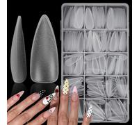 TIESOME Lot de 300 faux ongles Stiletto avec lignes auxiliaires, 15 tailles, mats, couverture complète, en gel doux, avec boîte, pour les techniciens des ongles, débutants
