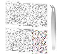 TIESOME Lot de 6 feuilles de strass autocollants - Avec 1 pince à épiler - 3/4/5/6 mm - Argent - Pierres précieuses rondes en acrylique - Pour le visage, les ongles et le bricolage, l'artisanat et les