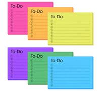 TIESOME Lot de 6 notes adhésives pour liste de choses à faire, 300 feuilles autocollantes à faire avec ligne couleurs adhésives bloc-notes en vrac pour la maison le bureau10,2 x 7,1 cm