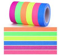 TIESOME Lot de 6 rouleaux de ruban adhésif fluorescent UV - 1,5 cm x 5 m - Pour décoration de fête et projets d'art - 6 couleurs (bleu, orange, rose, jaune, vert, violet)