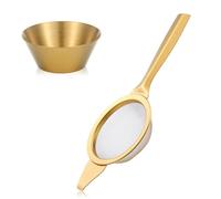 TIESOME Passoire à matcha avec tasse en acier inoxydable, passoire à mailles fines 6 cm Mini passoire domestique avec poignée renforcée pour tamiser, filtrer, égoutter (doré)