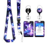 TIESOME Porte-badge avec cordon rétractable, porte-carte en plastique motif papillon, cordon de protection tendance avec Swivel Lobster Clasp, médecin, enseignant (violet)