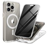 TIESZEN Coque magnétique pour iPhone 15 Pro Max, design anti-poussière compatible avec MagSafe, protecteur d'écran en verre trempé 9H intégré, protecteur d'écran de confidentialité + 2 protecteurs