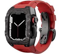 Tiètement de montre de modification de la fibre de carbone premium , pour 8 7 45 mm avec sangle de montre FluororUbber pour hommes, boîtier à cadre en alliage modifié , pour iWatch 6 5 4 SE 44 mm
