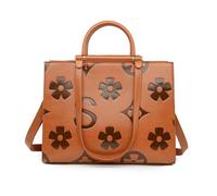 TIEZHICHESHI Sac à bandoulière en cuir avec lettres en relief - Grande capacité, marron doré