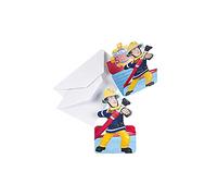 TIFANY- Sam Le Pompier Set de 8 Invitations et Enveloppes, 8022839, Bleu, 23 x 11 x 1 cm