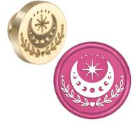 TIFDANNA Tête de cachet de cire de rechange en forme de lune - 25 mm - Motif feuille d'étoiles vintage - Sans poignée - Tête amovible en laiton pour enveloppes, cartes, invitations, fêtes (cire non