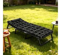 Tifemap Lit Pliant 1 Personne avec Matelas en Coton Perle Faux, Lit de Camp Pliable Réglable 4 Positions pour Camping, Maison, Jardin - Cadre Acier Résistant 200kg, Compact et Portable (Noir)