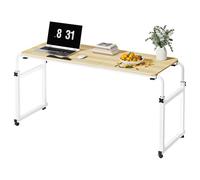 Tifemap Table de Lit a Roulette Mobile, Bureau Assis Debout pour Ordinateur Portable, Table pour Lit Réglable en Hauteur et en Longueur, pour Une Utilisation à l'Hôpital et à Domicile (Bois)