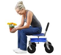 Tifemap Tabourets de Jardinage Utilitaire avec Roues Plates, Tabouret Jardinage Paresseux Pliable, Chariot à Outils Rotatif de Cueillette avec Étagère de Rangement, Hauteur Réglable (Bleu-A)