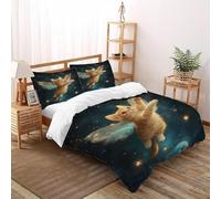 TIFFAN Chat de fée Volant Housse De Couette Animal Animal de Dessin animé 3D Microfibre avec Taies d'oreiller Garçon Double（200x200cm）