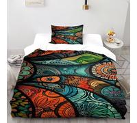 TIFFAN Colorful Mandala Literie Set Géométrique Abstrait 3D Microfibre avec Taies d'oreiller Garçon Single(135x200cm)