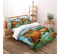 TIFFAN hiboux Magiques Parure De Lit Animal Animal de Dessin animé 3D Imprimé Microfibre avec Taies d'oreiller Garçon King（220x240cm）