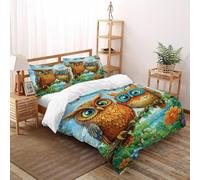 TIFFAN hiboux Magiques Parure De Lit Animal Animal de Dessin animé 3D Microfibre avec Fermetures Éclair Filles Double（200x200cm）