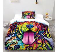 TIFFAN Le Chien C'est l'amour Parure De Lit Animal Animal de Dessin animé 3D Microfibre avec Fermetures Éclair Adolescent Single（135x200cm）