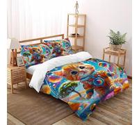TIFFAN Rainbow Chaton à Bulles Parure De Lit Animal Animal de Dessin animé 3D Imprimé Microfibre avec Fermetures Éclair Enfants King(220x240cm)