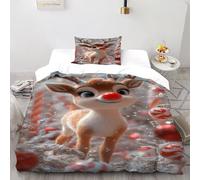 TIFFAN Rudolph de fête Literie Set Noël 3D Imprimé Microfibre avec Fermetures Éclair Garçon Single(135x200cm)