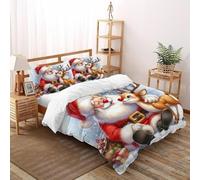 TIFFAN Rudolph de Père Noël Housse De Couette Noël 3D Microfibre avec Fermetures Éclair Garçon Double(200x200cm)