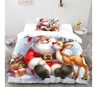TIFFAN Rudolph de Père Noël Parure De Lit Noël 3D Imprimé Microfibre avec Fermetures Éclair Hommes Single(135x200cm)