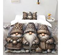 TIFFAN Trio de Nains de Noël Literie en Noël 3D Microfibre avec Taies d'oreiller Hommes Single(135x200cm)